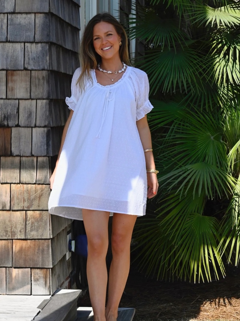 Darling Loungewear Mini Dress - White Swiss Dot